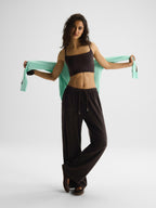 Terry Towelling Straight Leg Trousers - Coffee Bean