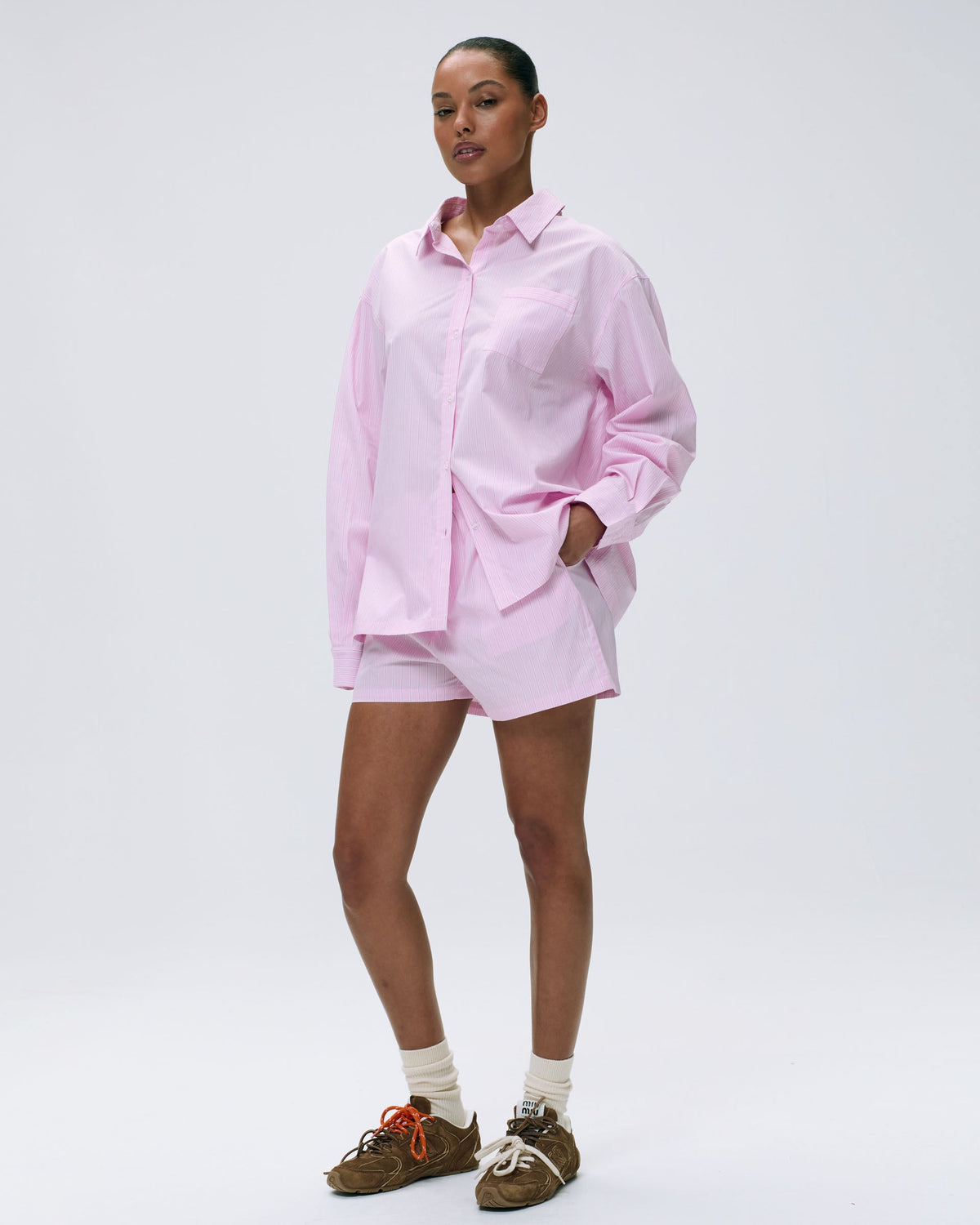 Cotton Stripe Boxer Shorts - Pink/White