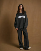 Varsity Boucle Oversized Knit Sweatshirt - Charcoal Grey/Marshmallow White
