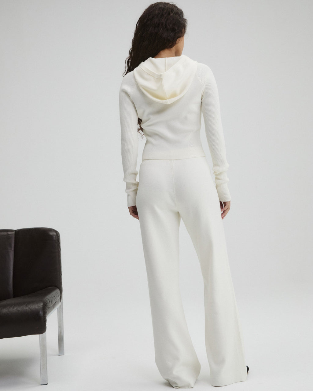 Panel Rib Knit Straight Leg Sweatpants - Marshmallow White