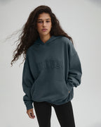 Distressed Varsity Washed Oversized Hoodie - Storm Blue