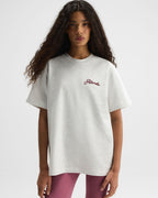 Adanola Script Embroidered Short Sleeve Oversized T-shirt - Light Grey Melange/Damson Red
