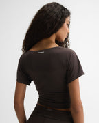 Short Sleeve Ruched Side Top - Coffee Bean
