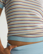 Stripe Knit Polo Top - Breeze Blue
