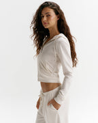Modal Soft Lounge Long Sleeve Zip Up Top - Marshmallow White