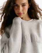 Varsity Boucle Oversized Knit Sweatshirt - Light Grey Melange