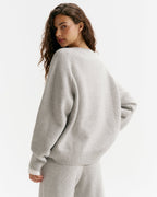 Varsity Boucle Oversized Knit Sweatshirt - Light Grey Melange