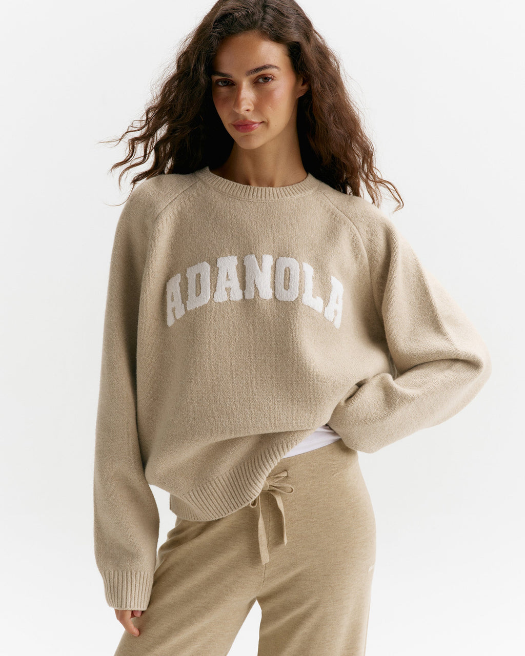 Varsity Boucle Oversized Knit Sweatshirt - Oatmeal