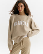 Varsity Boucle Oversized Knit Sweatshirt - Oatmeal