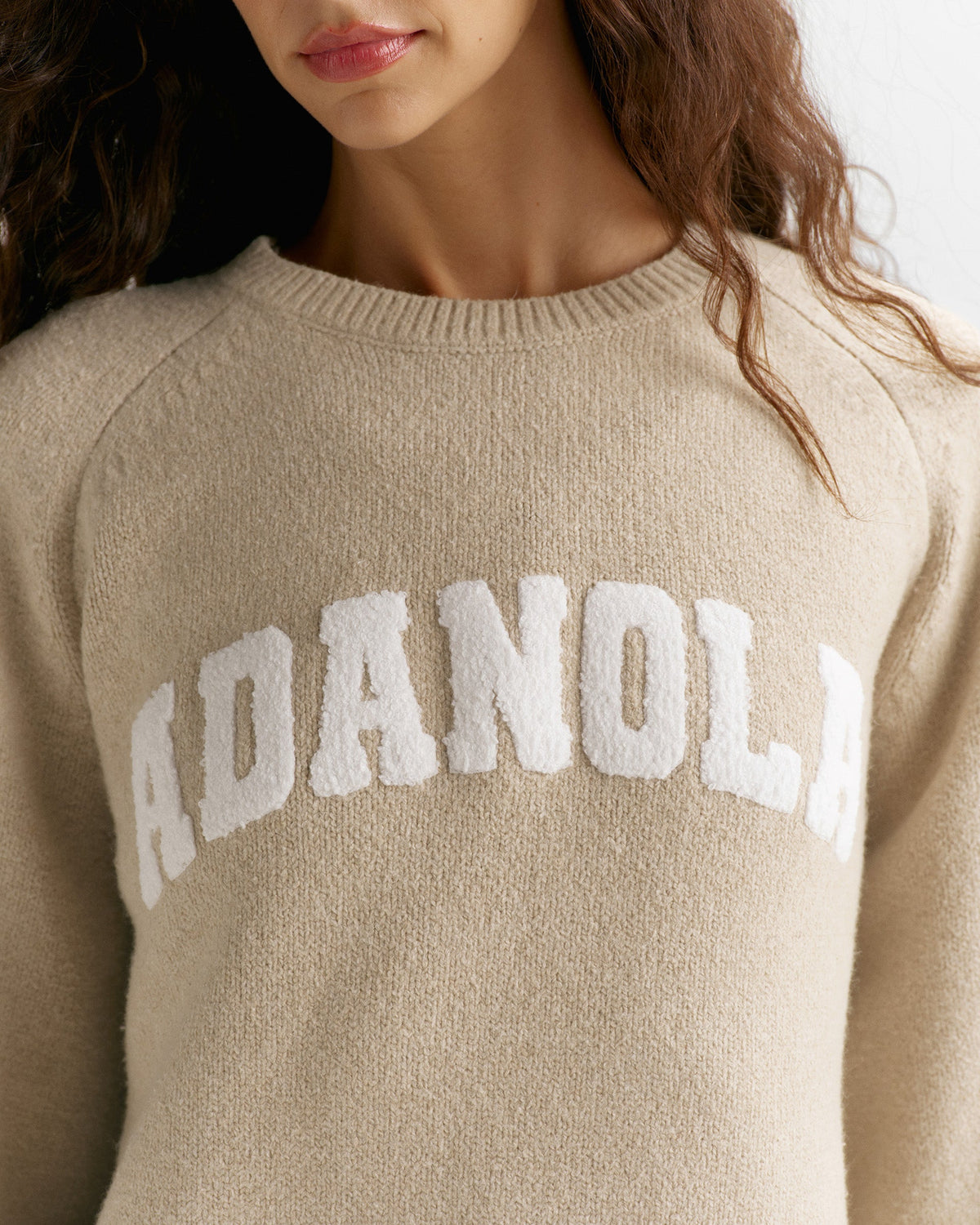 Varsity Boucle Oversized Knit Sweatshirt - Oatmeal