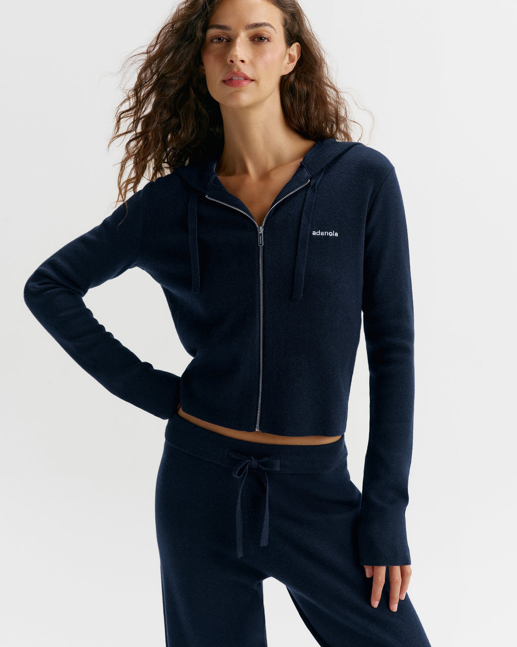 Adanola Knit Zip Up Hoodie - Navy Blue