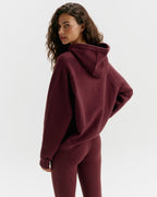 Varsity Oversized Knit Hoodie - Damson Red