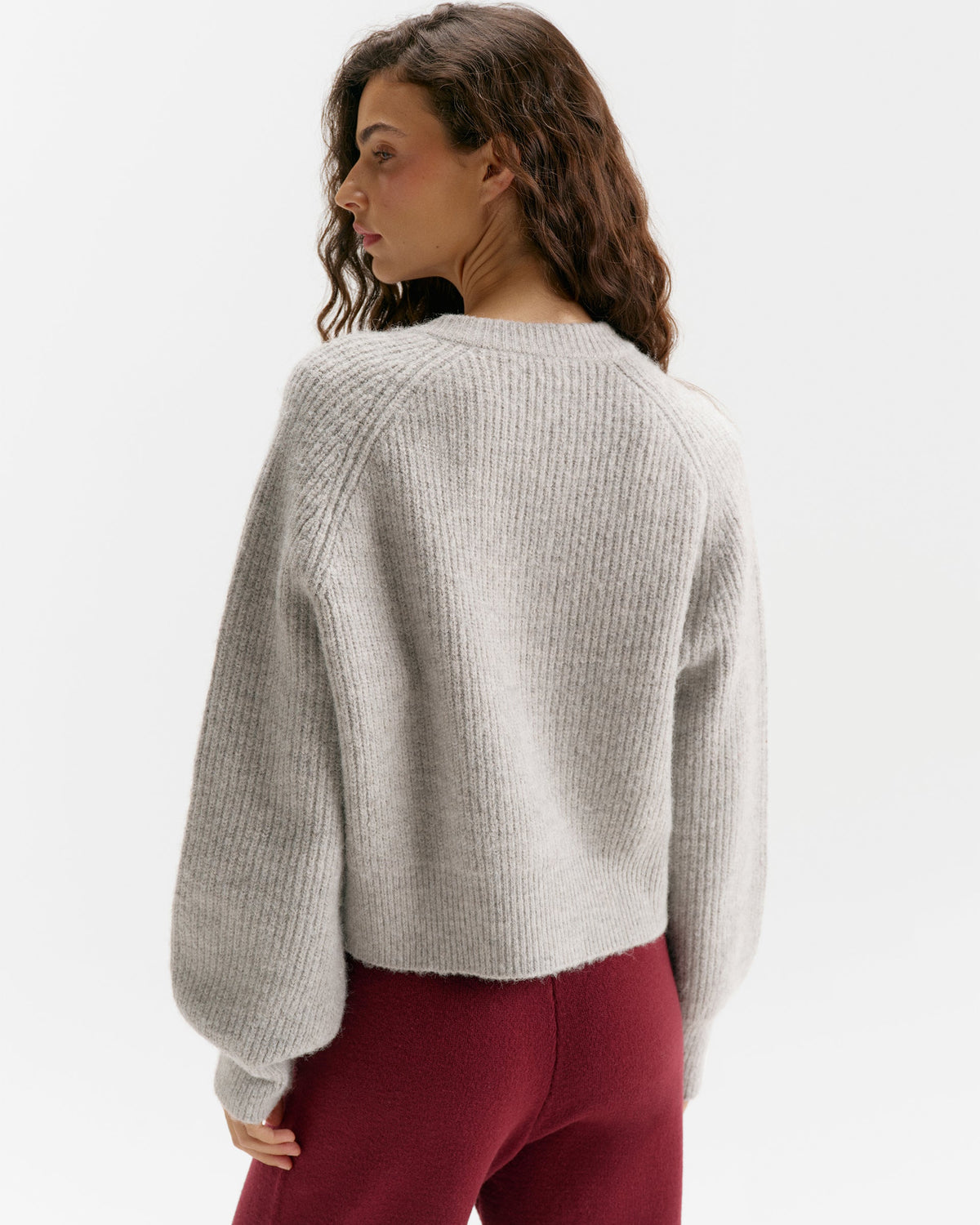 Knit Button Up Cardigan - Light Grey Melange