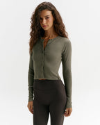 Modal Soft Rib Button Up Cardigan - Olive Green