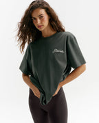 Adanola Script Embroidered Short Sleeve Oversized T-shirt - Sea Green/Marshmallow White