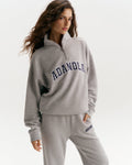 Classic Varsity Relaxed Funnel Neck Zip Sweatshirt - Heather Grey/Navy Blue