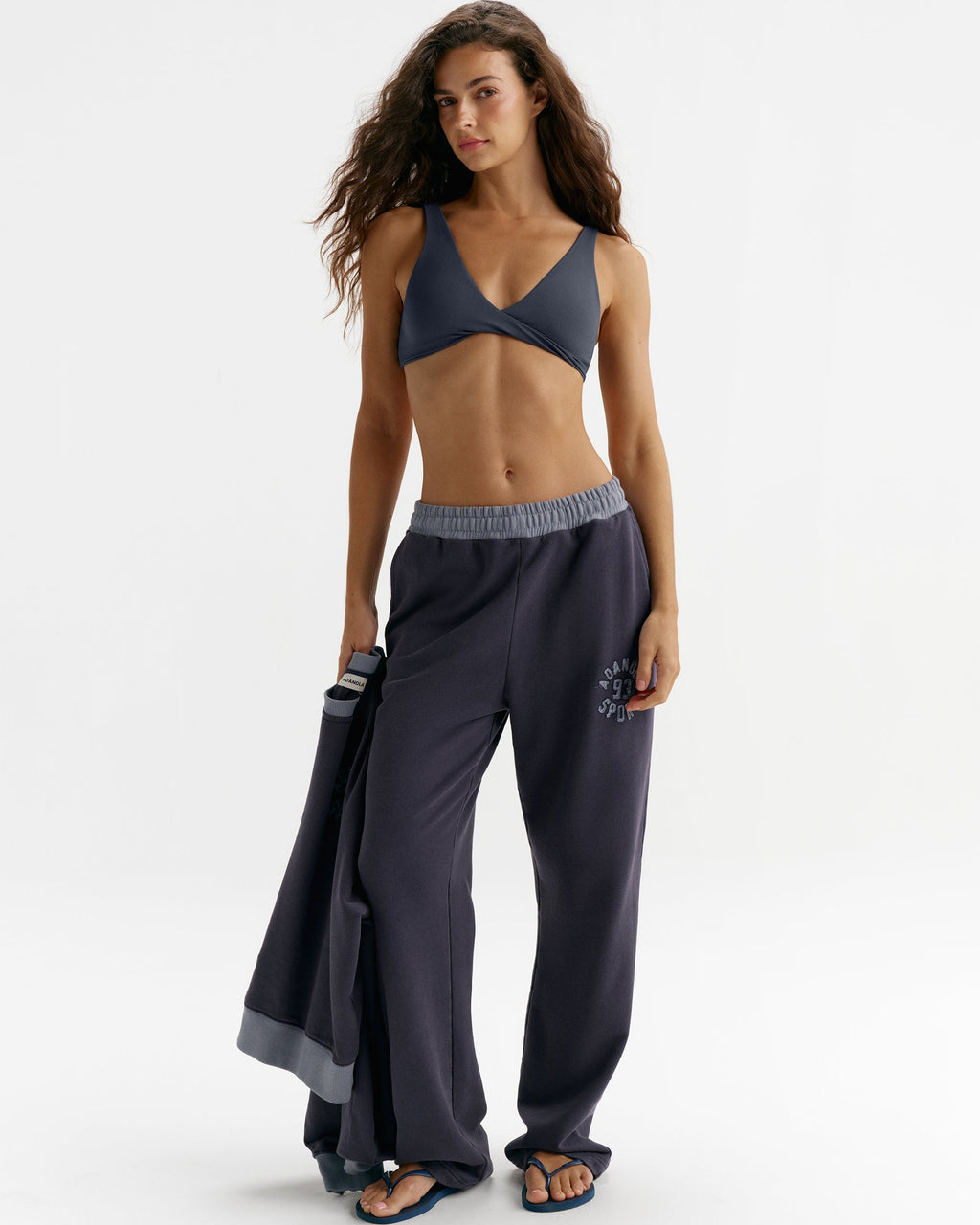AS Contrast Rib Washed Sweatpants - Navy Blue/Slate Blue