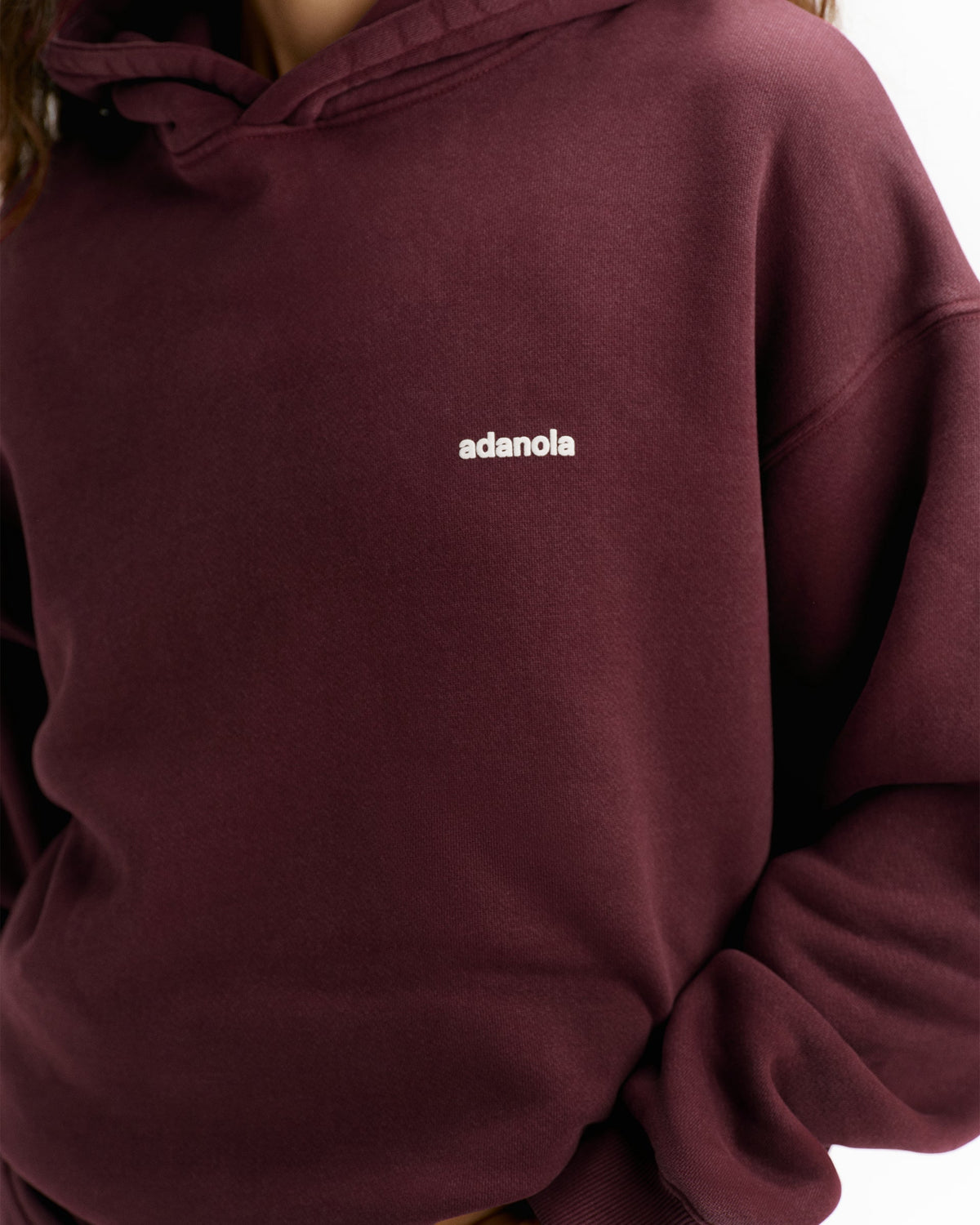 Vintage Washed Adanola Relaxed Hoodie - Damson Red/Marshmallow White