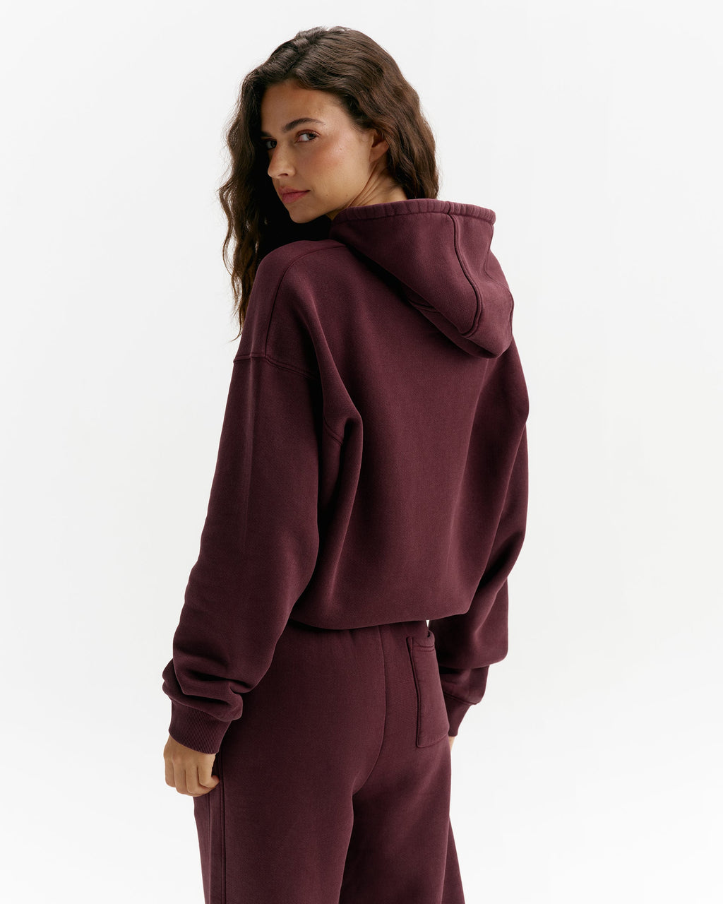 Vintage Washed Adanola Relaxed Hoodie - Damson Red/Marshmallow White