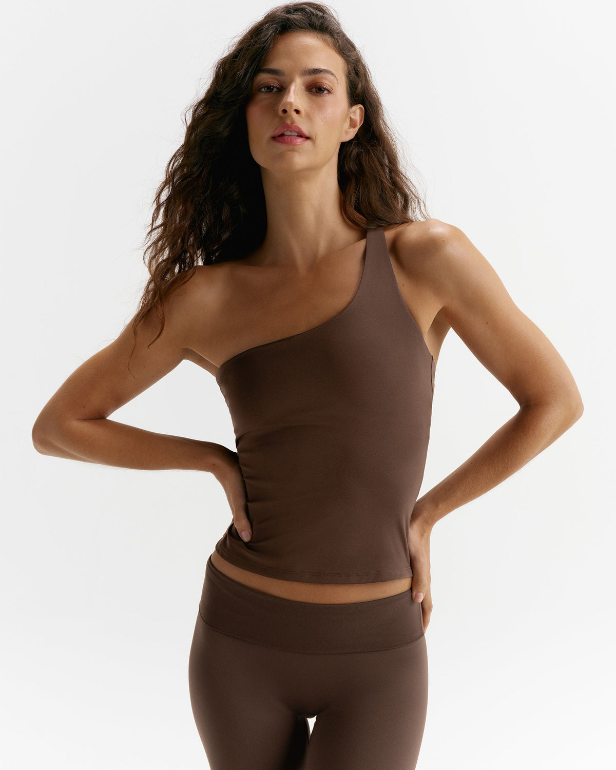 Ultimate Double Strap One Shoulder Tank - Chocolate Brown