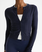 Rib Knit Contrast Tipping Cardigan - Navy Blue/Ocean Blue