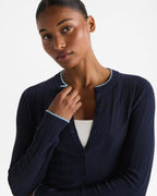 Rib Knit Contrast Tipping Cardigan - Navy Blue/Ocean Blue