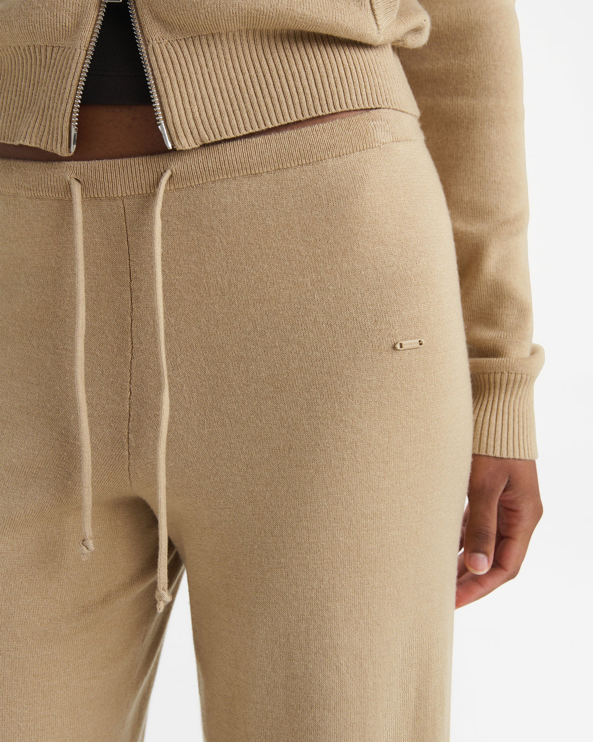 Knit Low Rise Straight Leg Pants - Almond