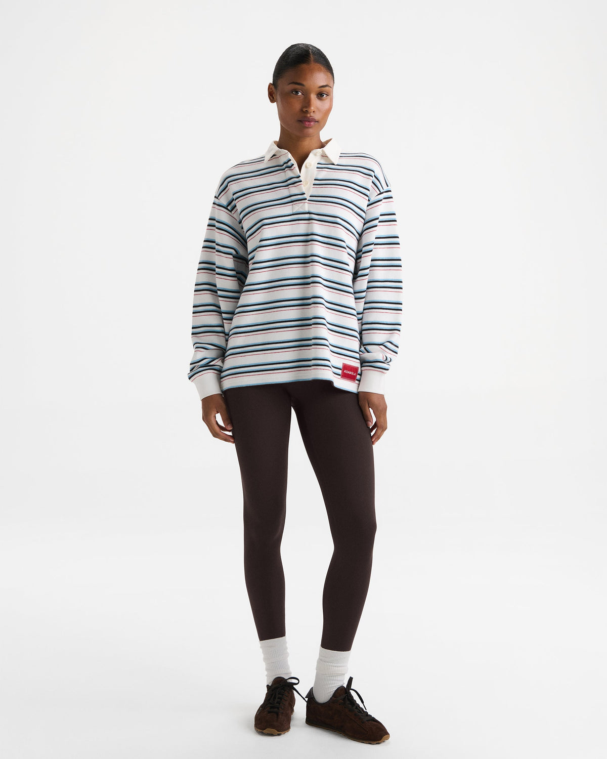 Varsity Oversized Stripe Rugby Sweatshirt - Airy Blue/Marshmallow White