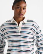 Varsity Oversized Stripe Rugby Sweatshirt - Airy Blue/Marshmallow White