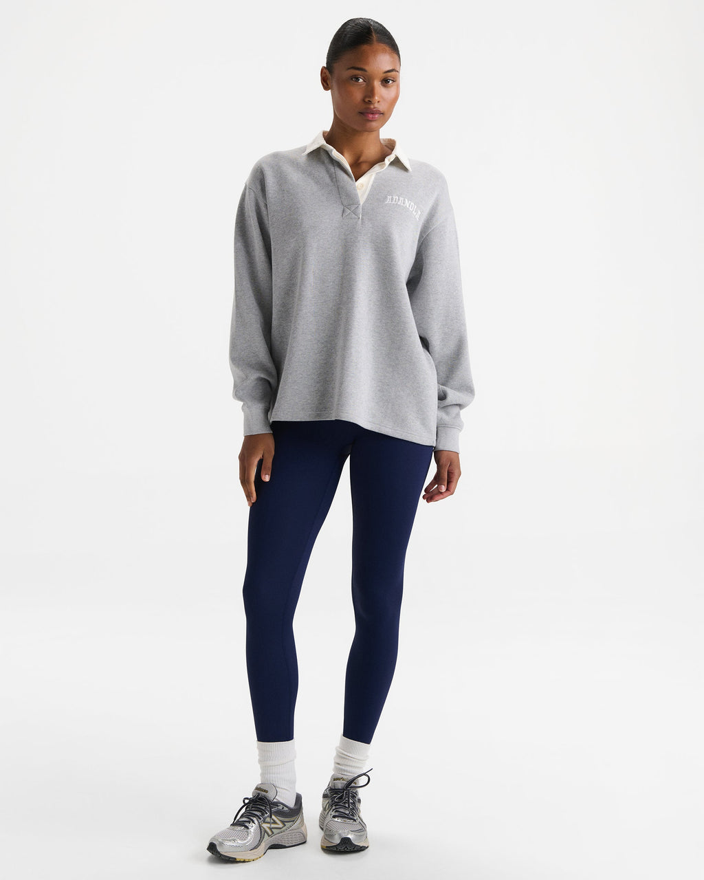 Varsity Oversized Rugby Top - Light Grey Melange/Marshmallow White