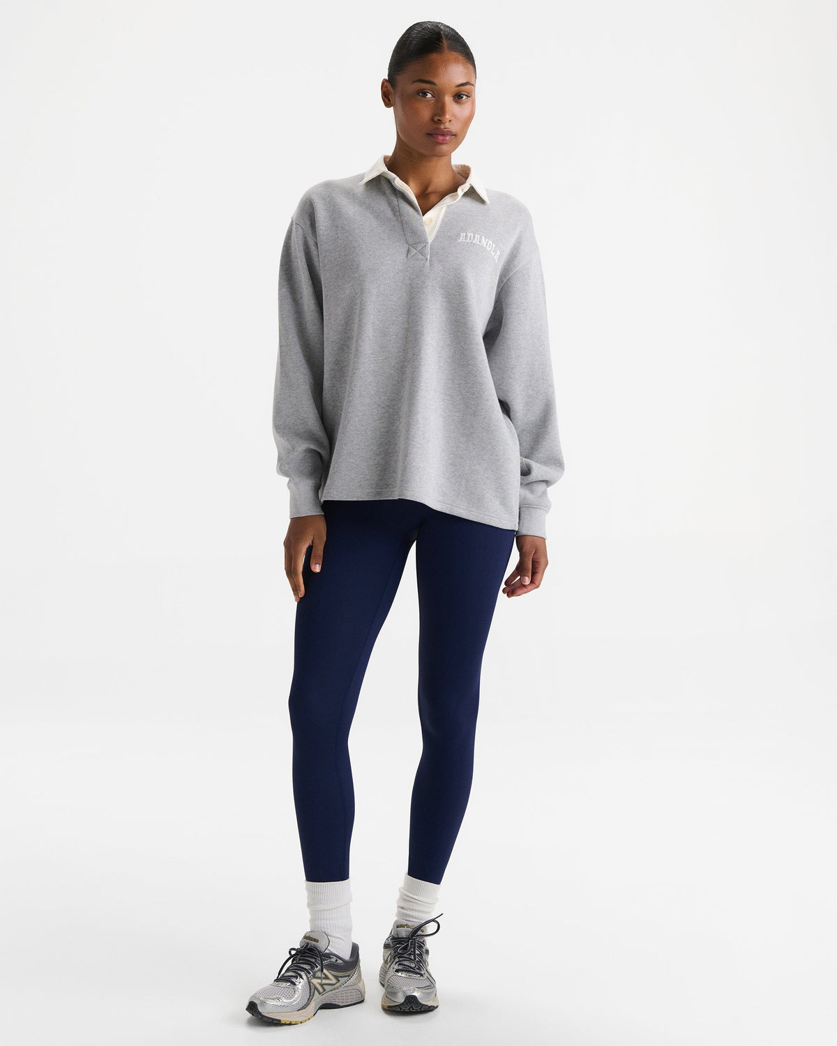 Varsity Oversized Rugby Top - Light Grey Melange/Marshmallow White