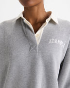 Varsity Oversized Rugby Top - Light Grey Melange/Marshmallow White