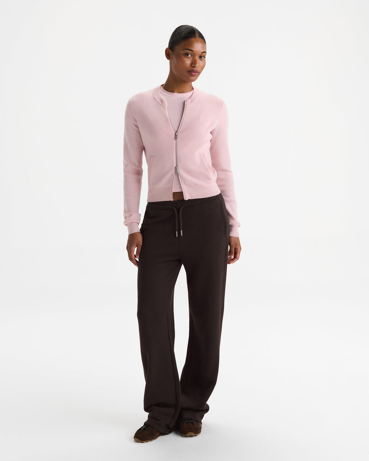 Varsity Knit Zip Through Cardigan - Pink