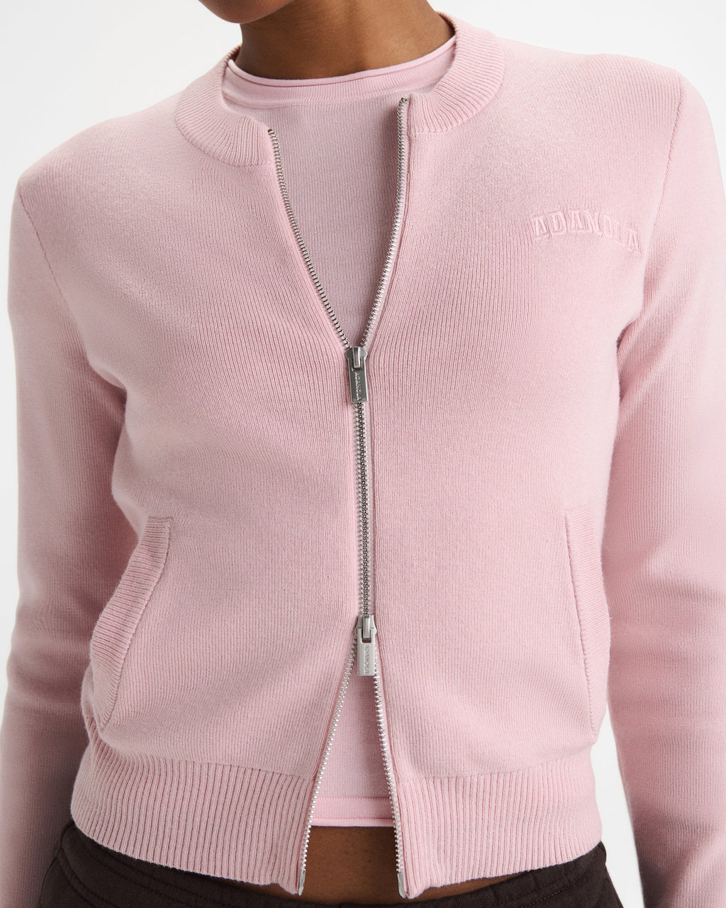 Varsity Knit Zip Through Cardigan - Pink