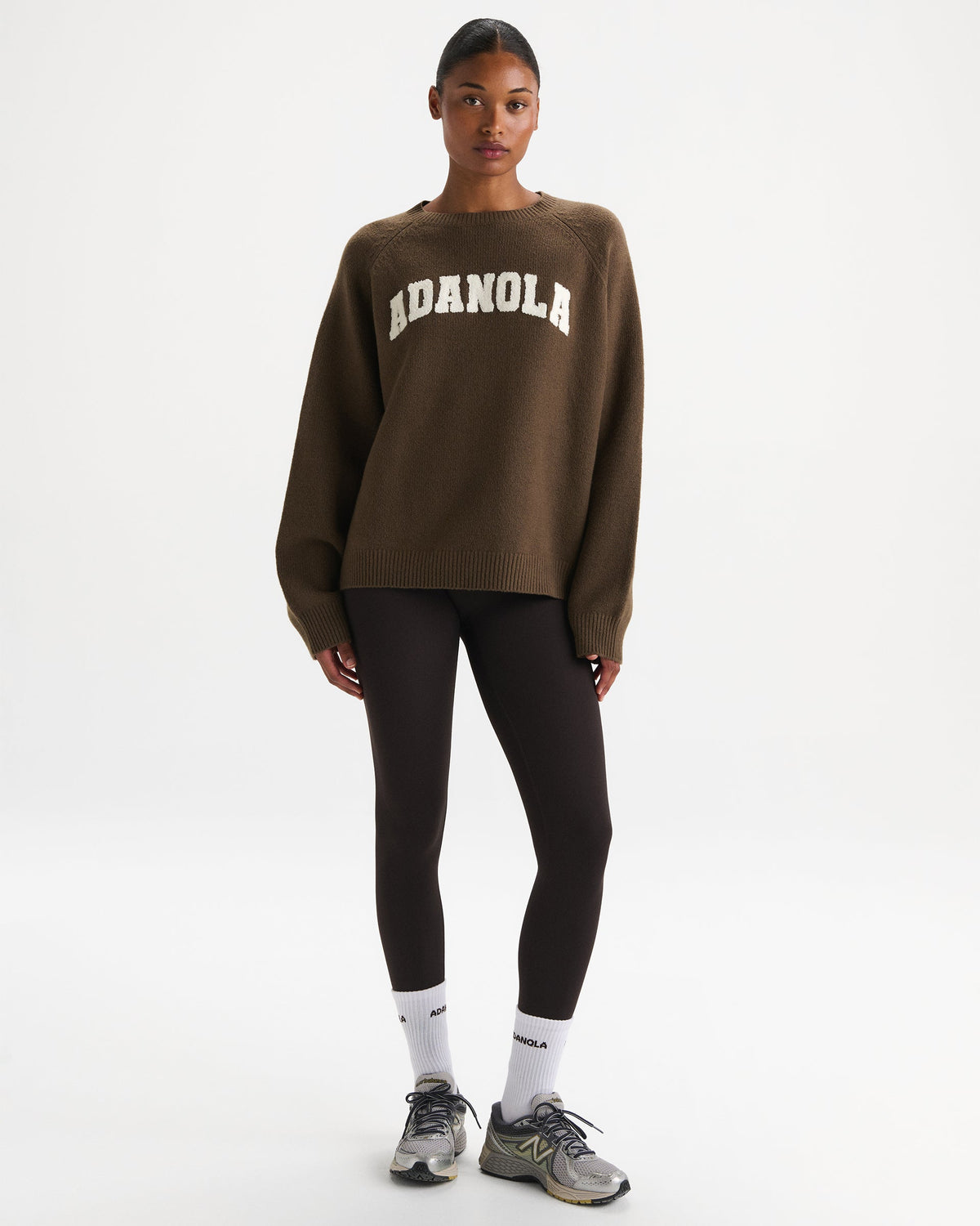 Varsity Boucle Oversized Knit Sweatshirt - Dark Cocoa Brown/Marshmallow White