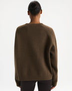 Varsity Boucle Oversized Knit Sweatshirt - Dark Cocoa Brown/Marshmallow White