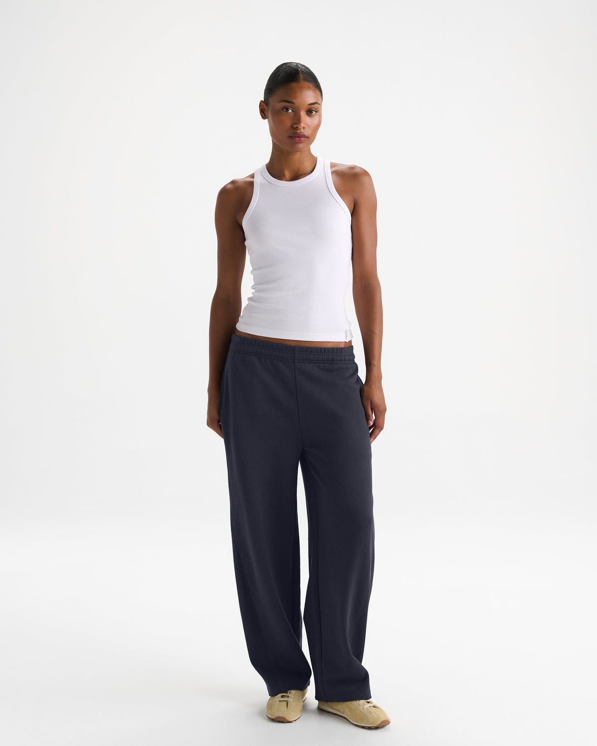 Ribbed Panel Barrel Leg Sweatpants - Midnight Blue