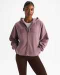 Varsity Oversized Full Zip Hoodie - Dusk Purple