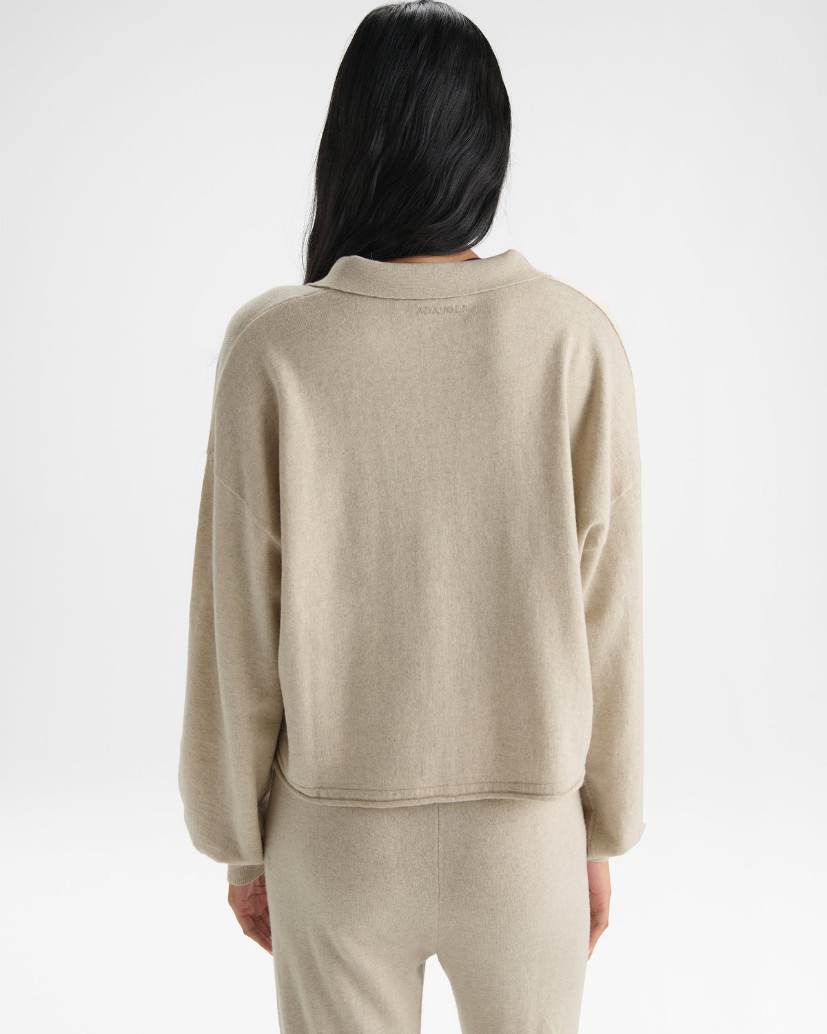 Roll Edge Knit Polo Top - Oatmeal Marl