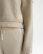 Double Layered Cashmere Blend Knit Long Sleeve Top - Oatmeal Marl