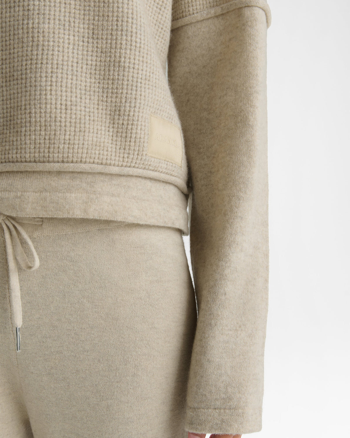 Double Layered Cashmere Blend Knit Long Sleeve Top - Oatmeal Marl
