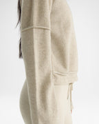 Double Layered Cashmere Blend Knit Long Sleeve Top - Oatmeal Marl