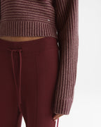 Two Tone Rib Knit Henley Sweatshirt - Damson Red