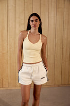 Varsity Loose Fit Sweat Shorts - Marshmallow White/Coffee Bean