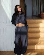 Ribbed Panel Funnel Neck Sweatshirt - Midnight Blue