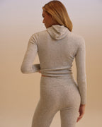 Rib Knit Merino Blend Hooded Top - Light Grey Melange