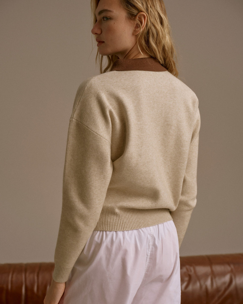 Knit Striped Rugby Sweatshirt - Beige/Brown