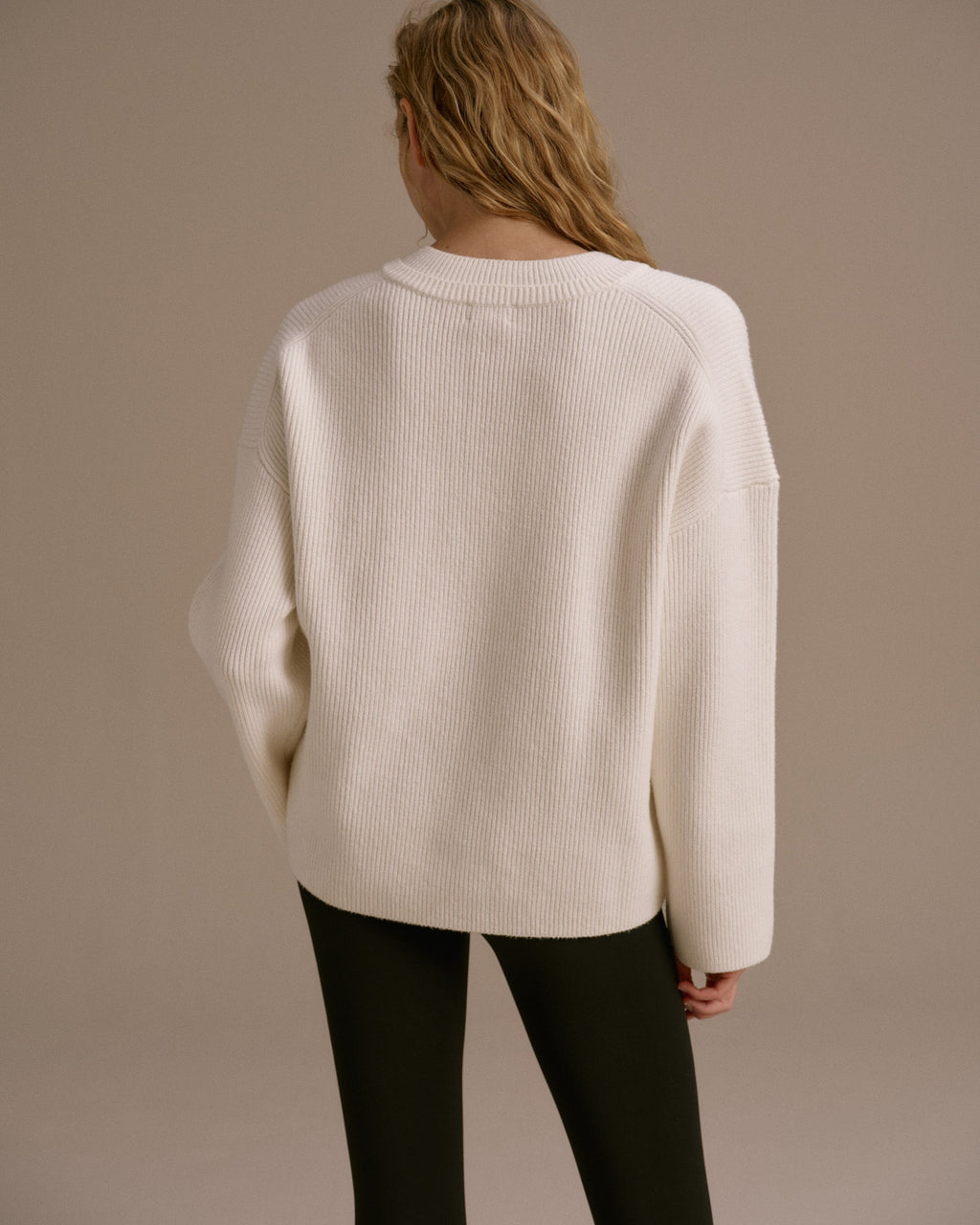 Knit Double V Neck Sweatshirt - Marshmallow White