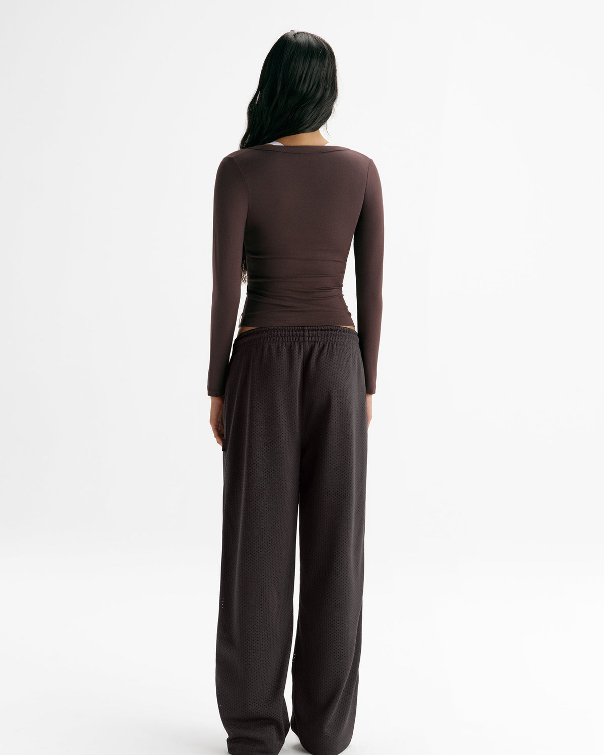 Mesh Overlay Track Pants - Coffee Bean