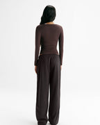 Modal Soft Henley Long Sleeve Top - Coffee Bean